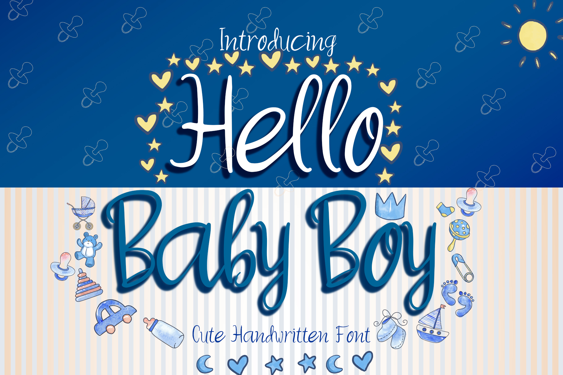 Hello Baby Boy preview — sweet handwritten font with cute characters