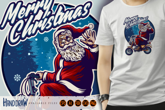 Santa Claus Riding Motorcycle Gráfico Artesanato Por artgrarisstudio