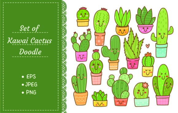 Set of Cactus Plant in Kawaii Doodle Graphic by Big Barn Doodles  Creative  Fabrica