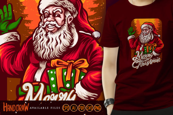 Smiley Santa Claus Merry Christmas Grafik Druckbare Illustrationen Von artgrarisstudio