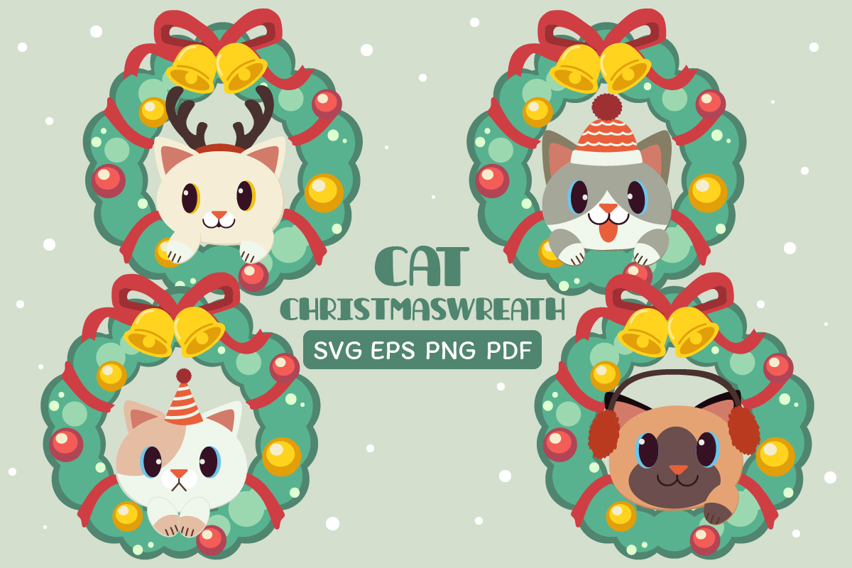 Bundle of Cat Christmaswreath Clipart Graphic by Guppic the duck ...