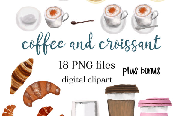 Watercolor Coffee Clipart, Croissant PNG Graphic Illustrations By NatashaPrando