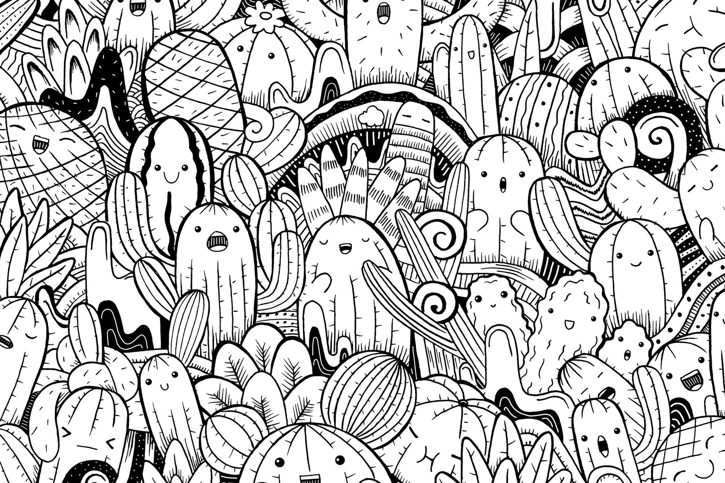 Cute Cactus Doodle Art Graphic by medzcreative  Creative Fabrica