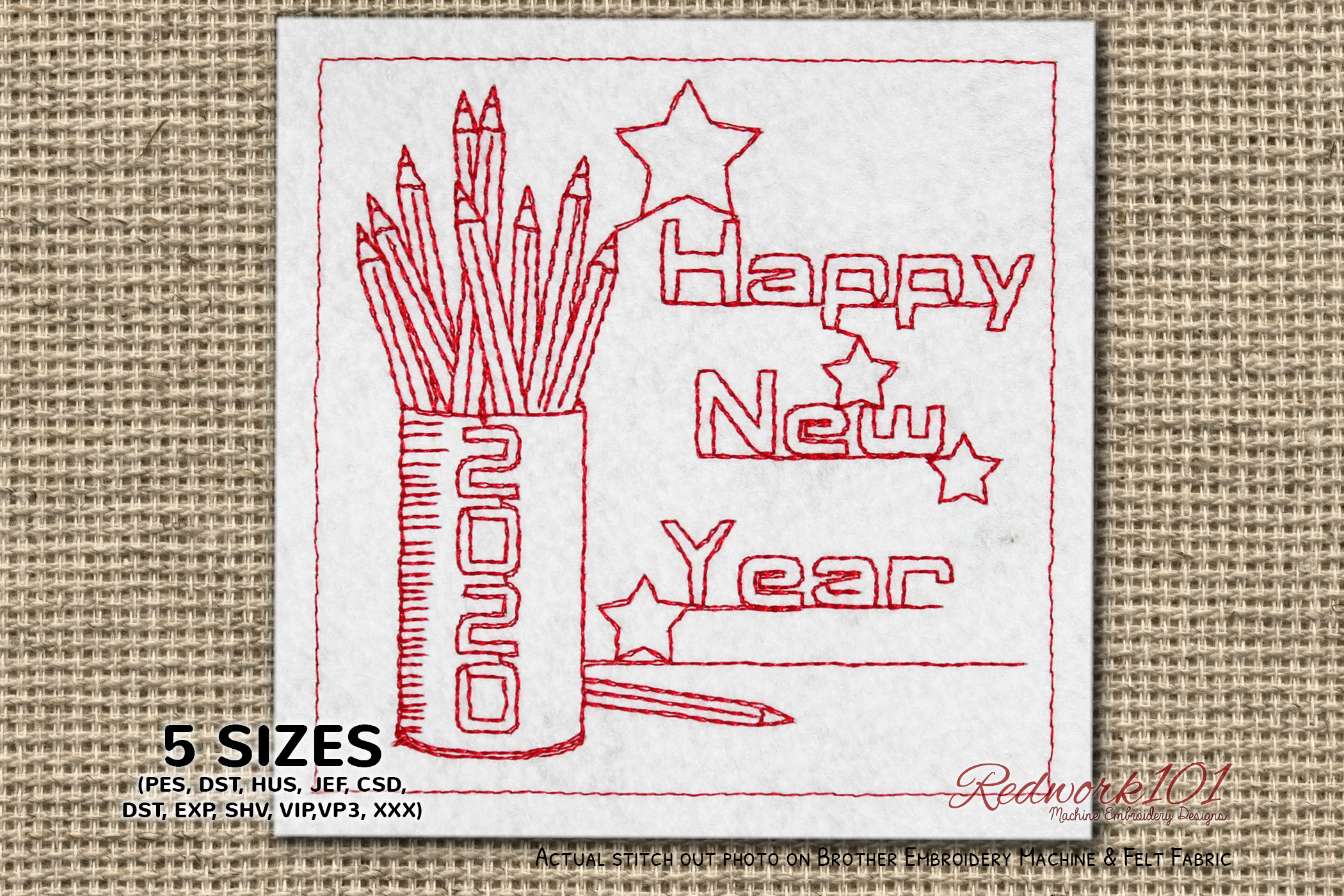 Coloring Pencil Box New Year Redwork