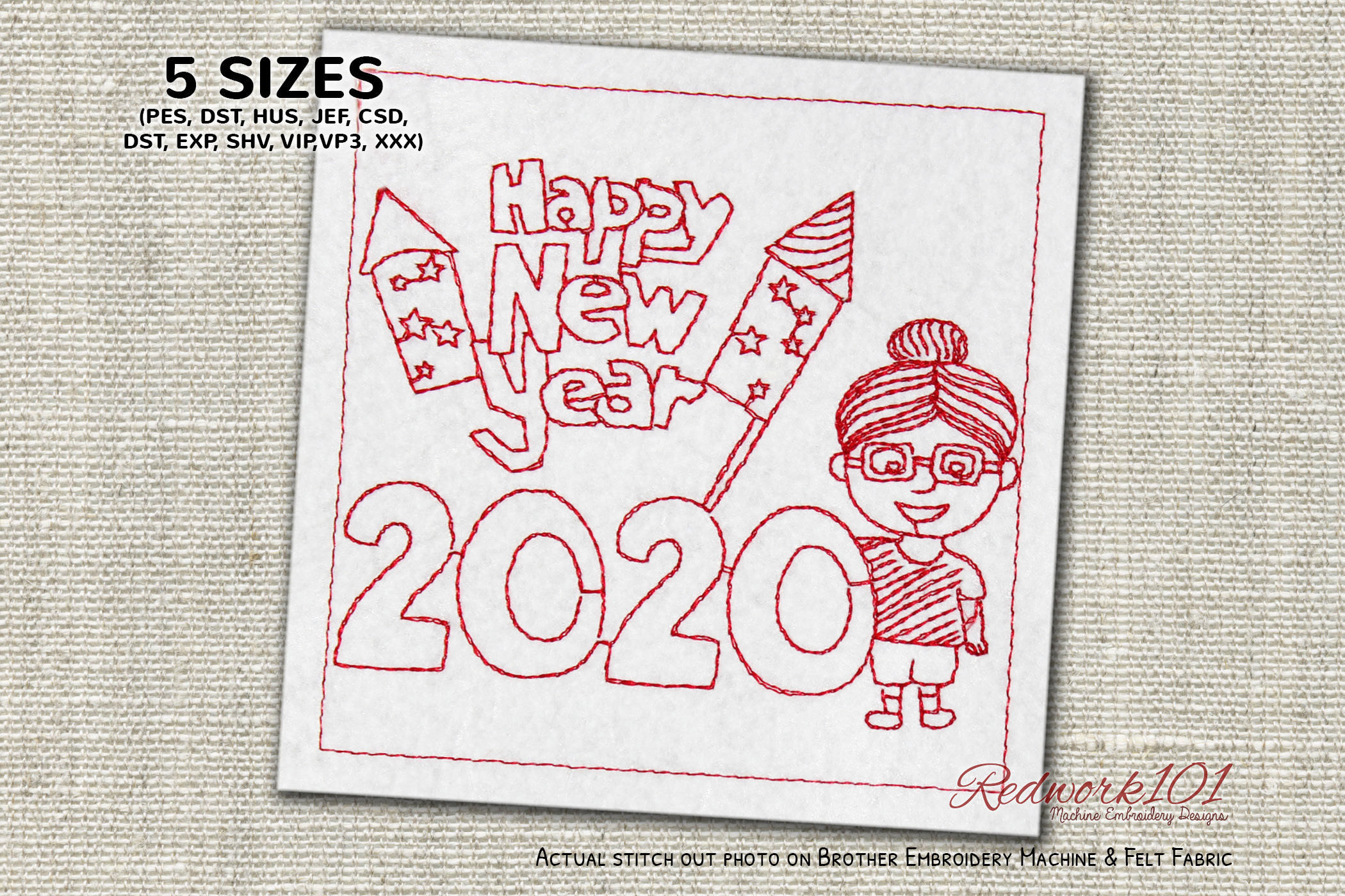 Cute Girl with Fire Crackers Redwork
