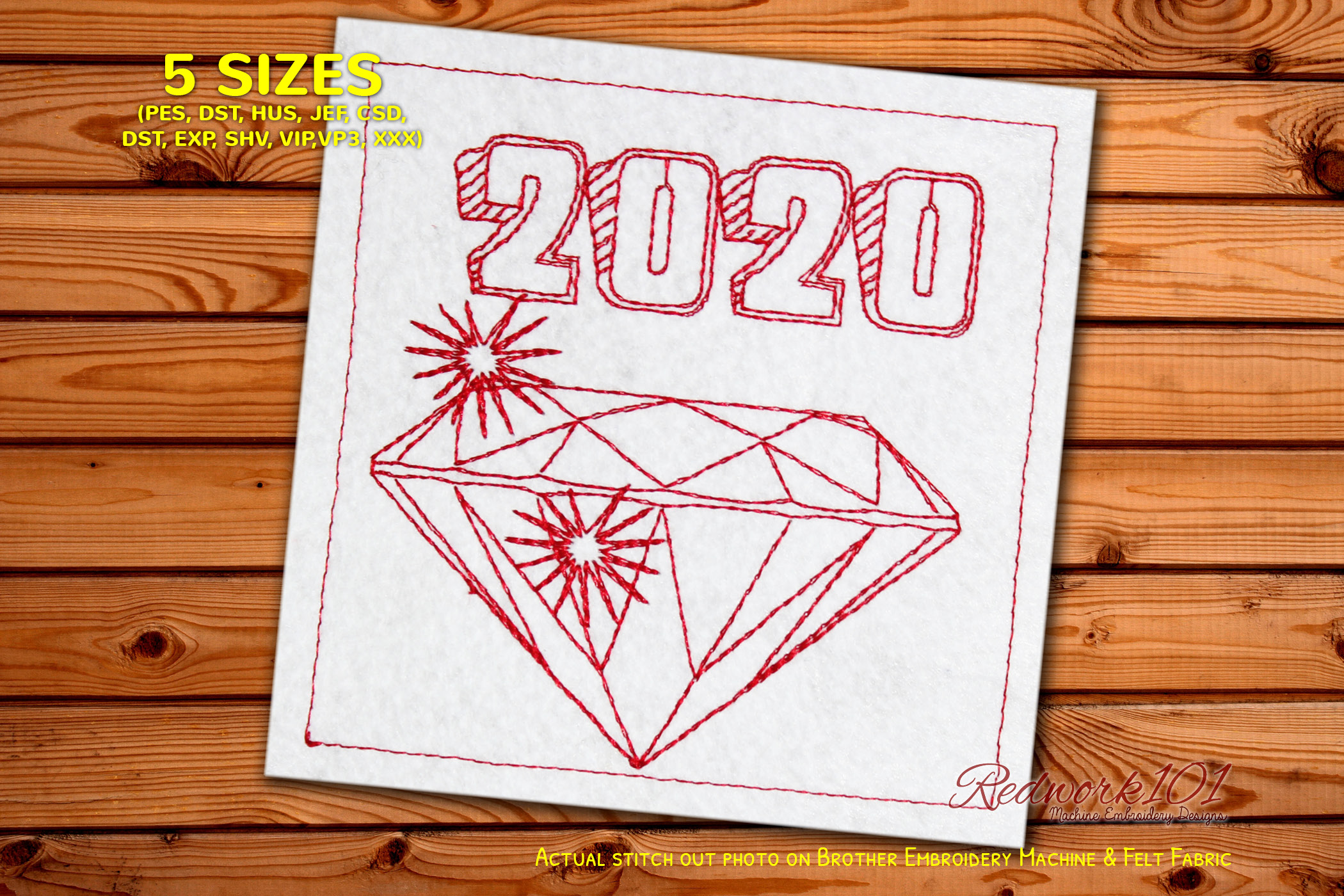 Diamond New Year Pattern Redwork