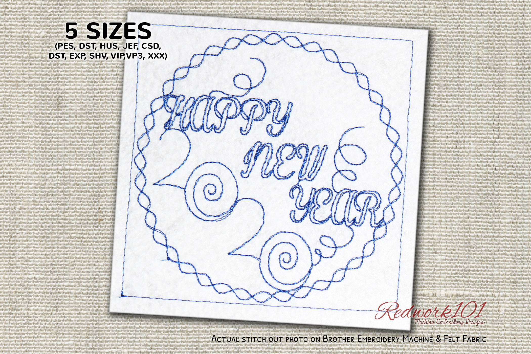 Happy New Year 2020 Circle Redwork