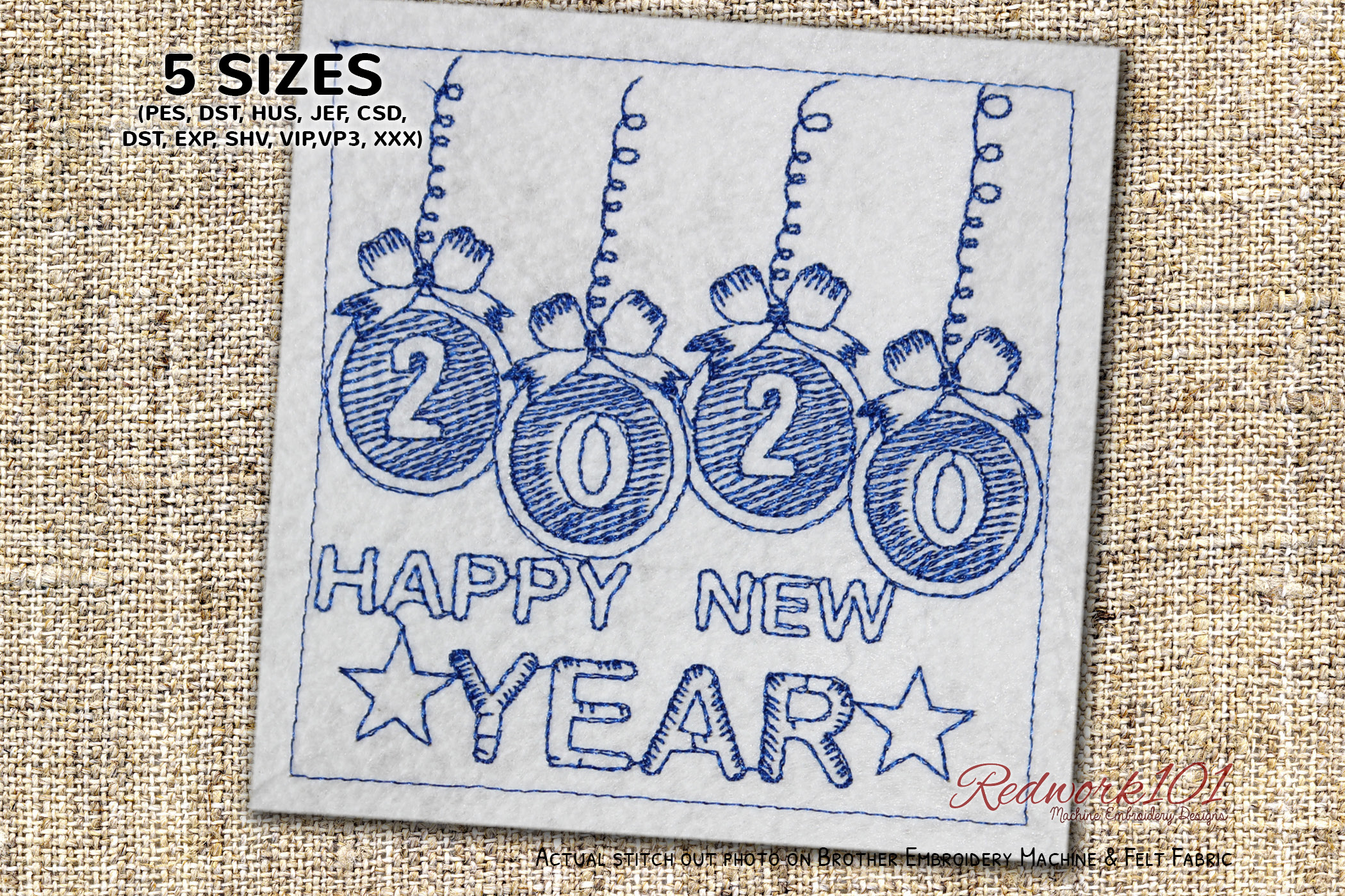 Happy New Year 2020 Wishes Redwork