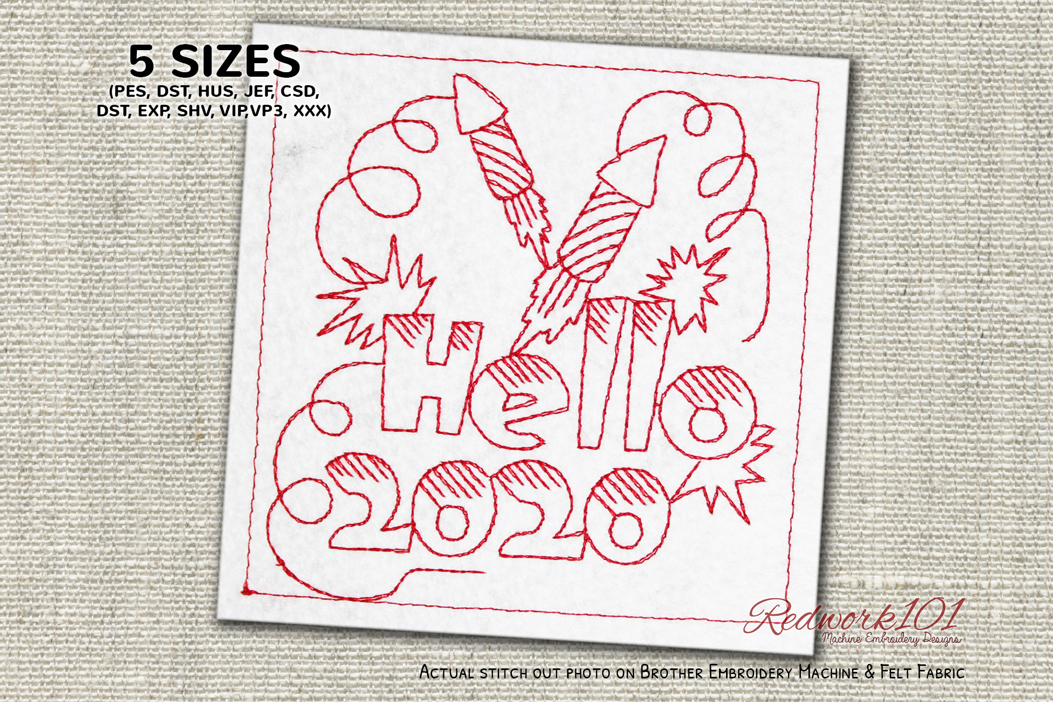 Hello 2020 with Firework Redwork