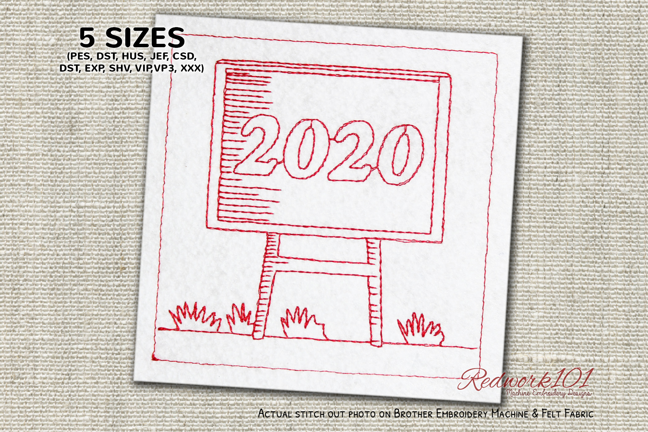 New Year 2020 Blackboard Redwork