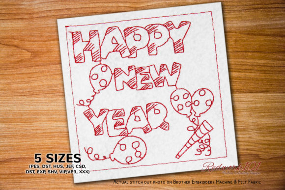 New Year Decoration Machine Backgrounds Embroidery Design By Redwork101