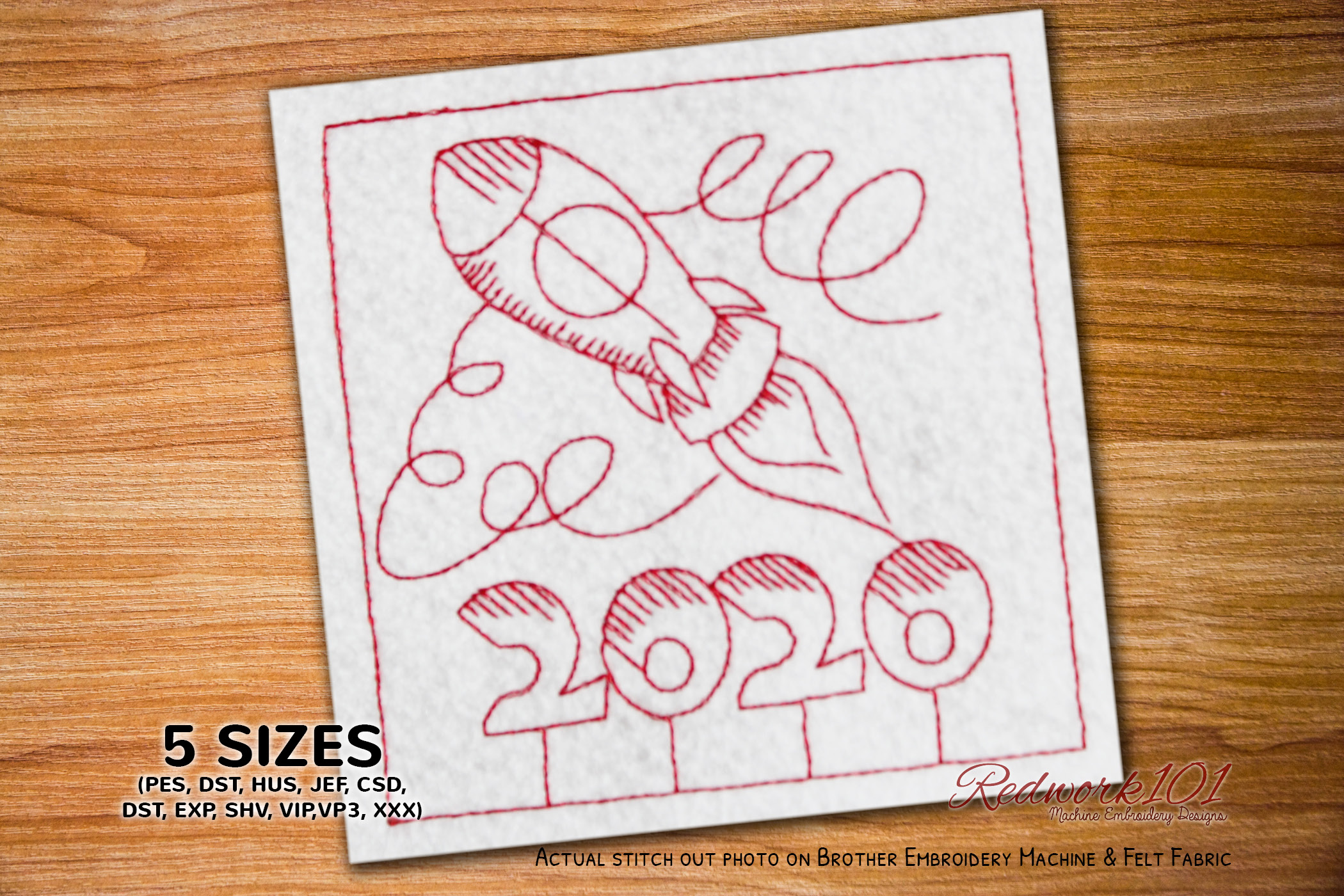 New Year Background with Rocket Redwork