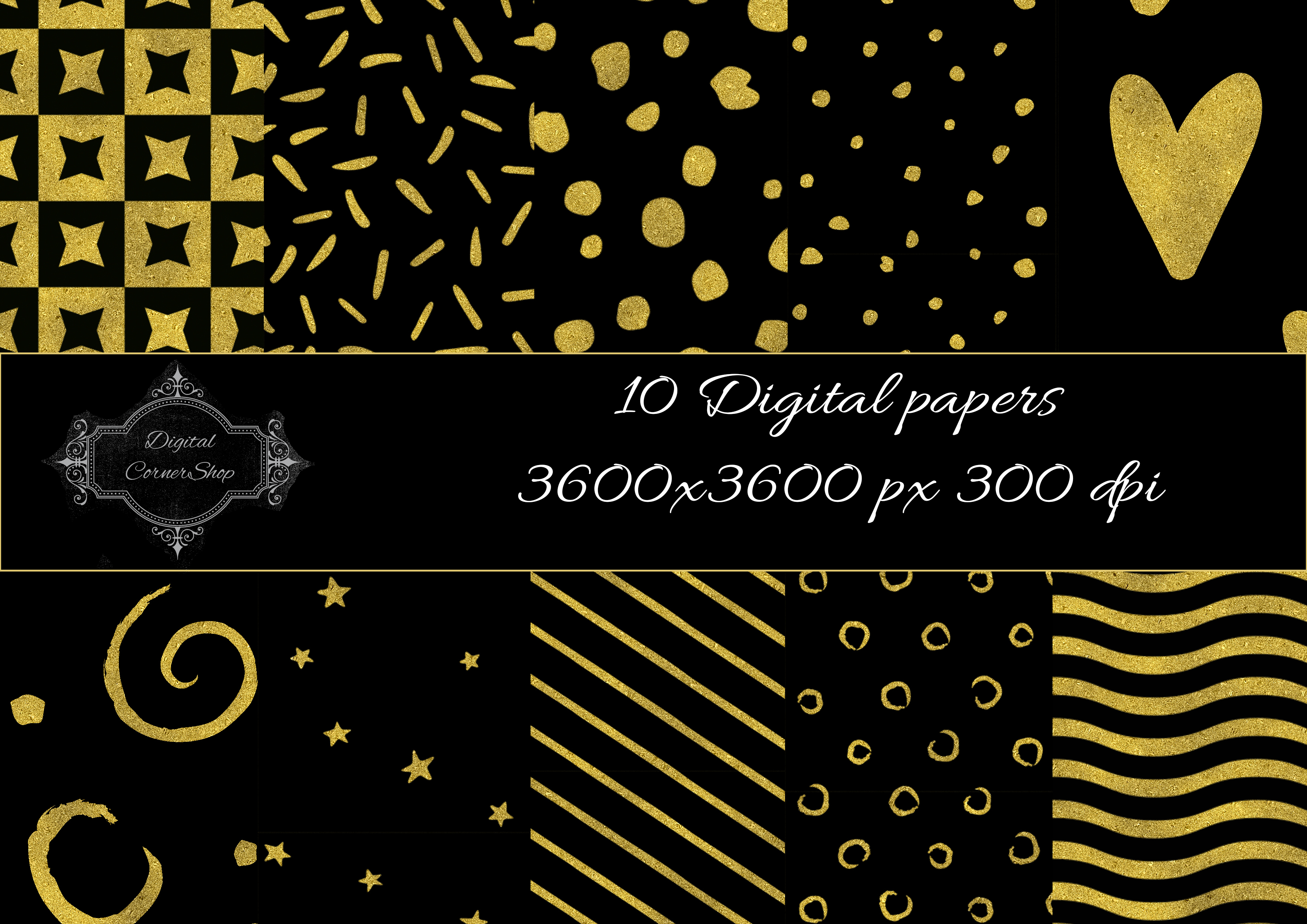 10 Black and Gold Digital Papers Graphic by digitalcornershop ...