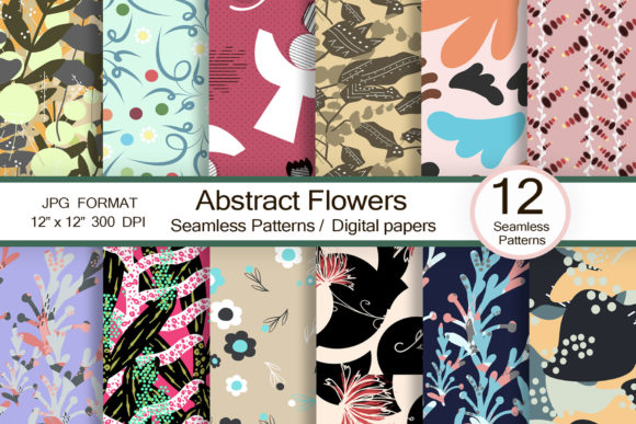 Abstract Flowers Patterns Graphic Patterns By FolkStyleStudio