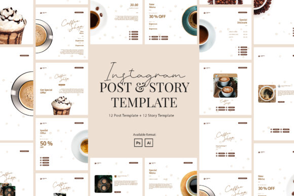 Preview of Coffee Shop Instagram Post and Story coffee shop social media template