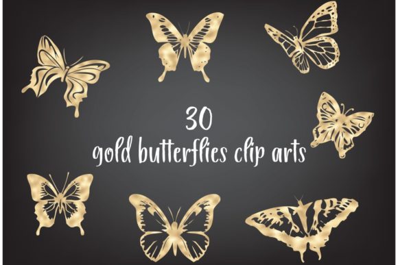 Gold Butterflies Clipart, Gold Foil Butt