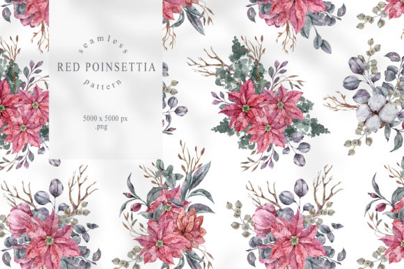 Christmas Poinsettia Seamless Pattern Graphic Illustrations By Tiana Geo
