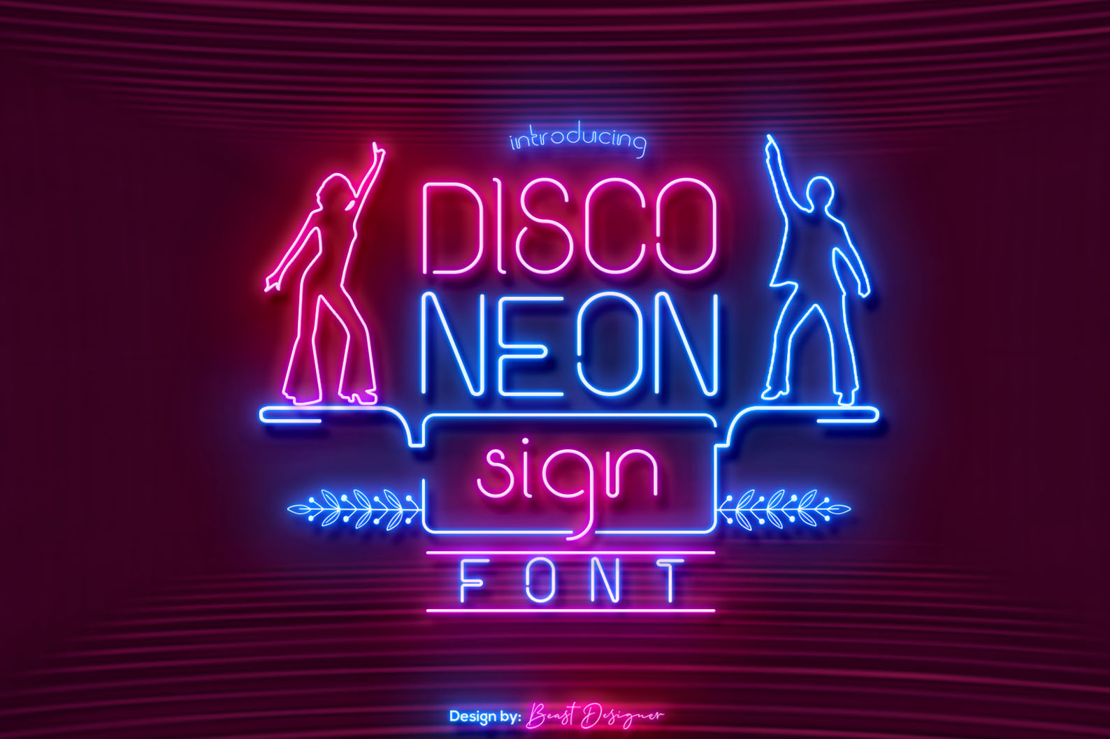 Disco Neon Sign preview, nostalgic handcrafted sans serif with disco era charm