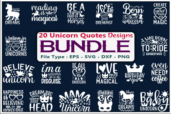 Unicorn Quotes Design Bundle Graphic by creative_store · Creative Fabrica