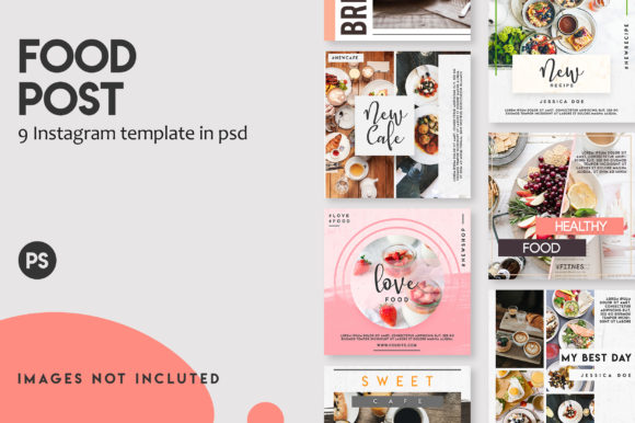 Preview of 9 Food Instagram Post Template Set food social media design template