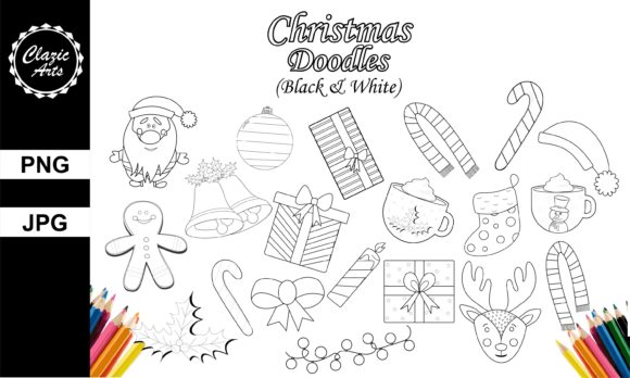 Classic Black & White Christmas Doodle Set
