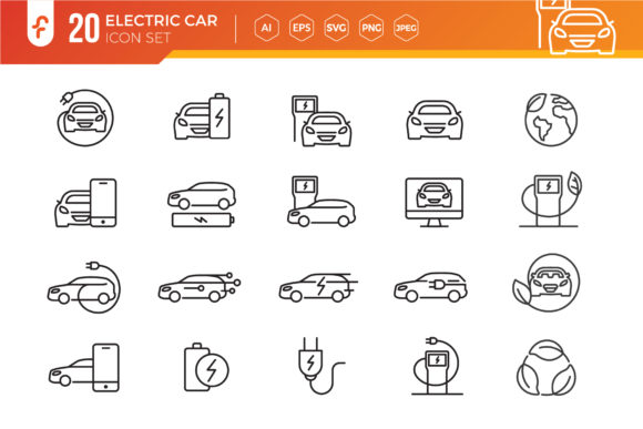 Electric Car Icon Set