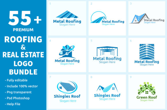 55+ Roofing Logo Bundle