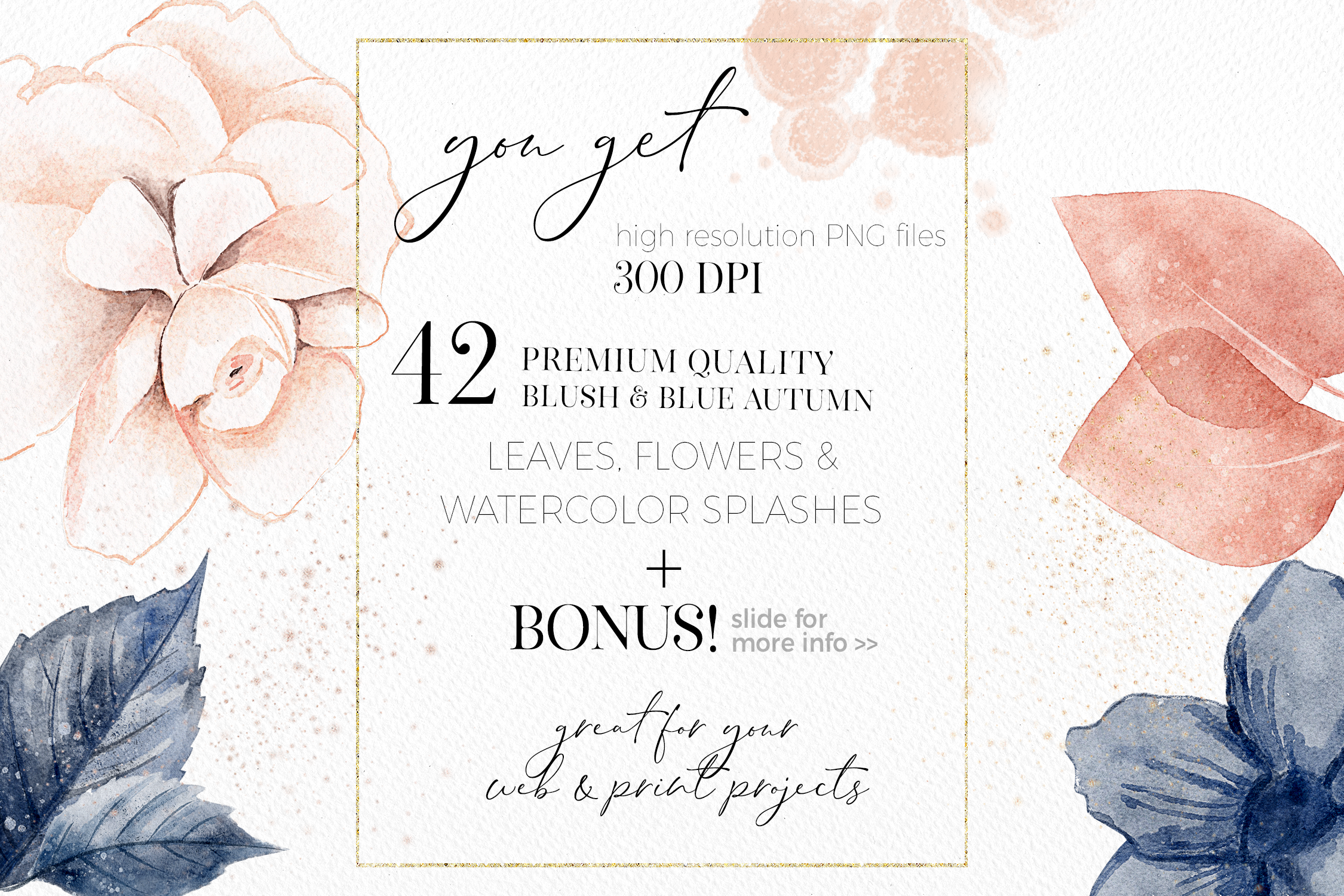 Blush and Blue Leaves Florals Watercolor - photo 4