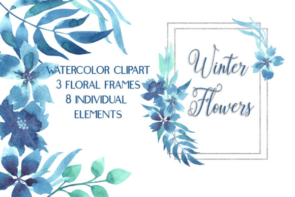 Watercolor Blue Flowers Clipart Graphic Illustrations By outlander1746