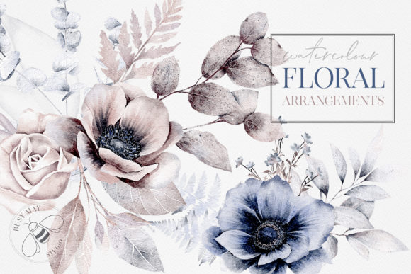 Watercolor Flower Arrangements Florals Gráfico Ilustrações para Impressão Por Busy May Studio