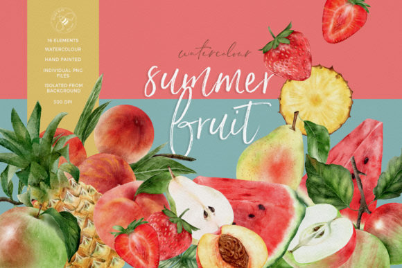 Watercolor Summer Fruit Collection Graphic Illustrations By Busy May Studio