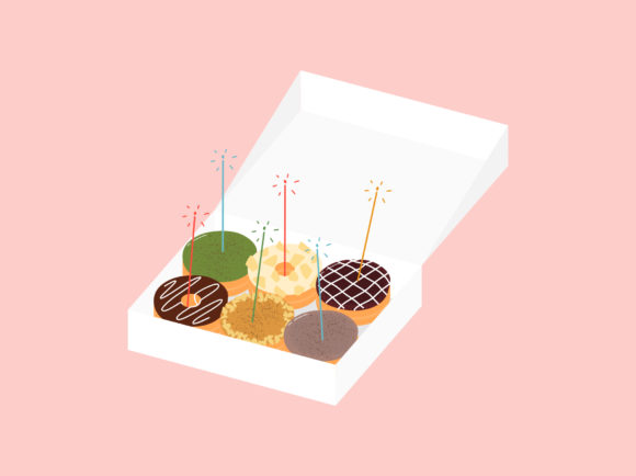 Donuts Birthday Cake Candles in the Box Grafik Druckbare Illustrationen Von Musbila