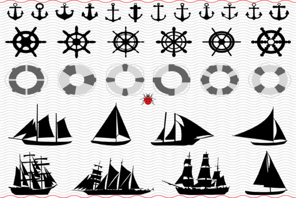 Nautical Icons, Black Silhouettes Digital