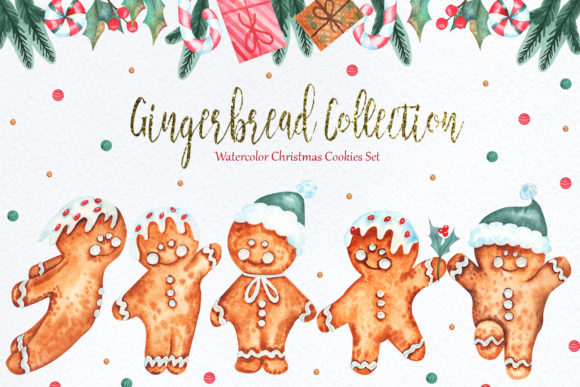 Watercolor Gingerbread Collection Graphic Illustrations By tanatadesign