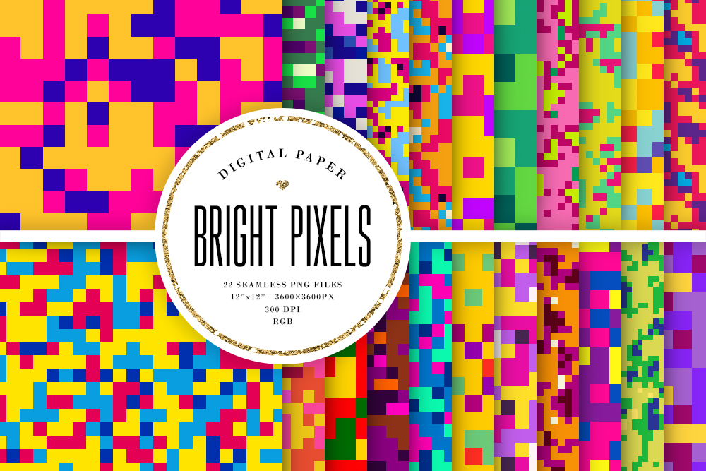 Bright Pixels Seamless Patterns Graphic by Sabina Leja · Creative Fabrica