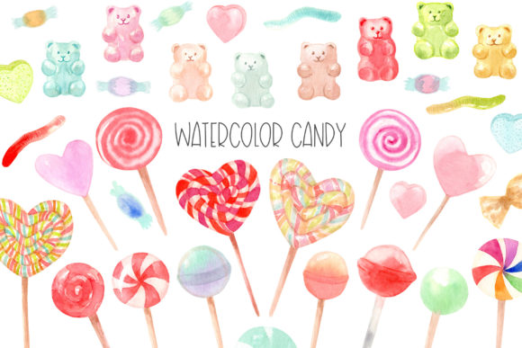 Watercolor Candy. Valentine's Day Graphic Illustrations By Slastick