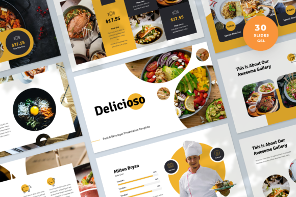Preview of Food & Beverages Google Slides Template food presentation template