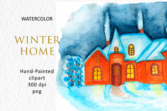 Winter Watercolor House,cozy Home