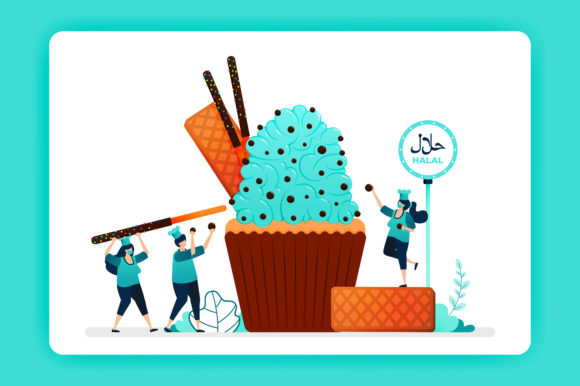 Food Illustration Halal Sweet Cupcakes