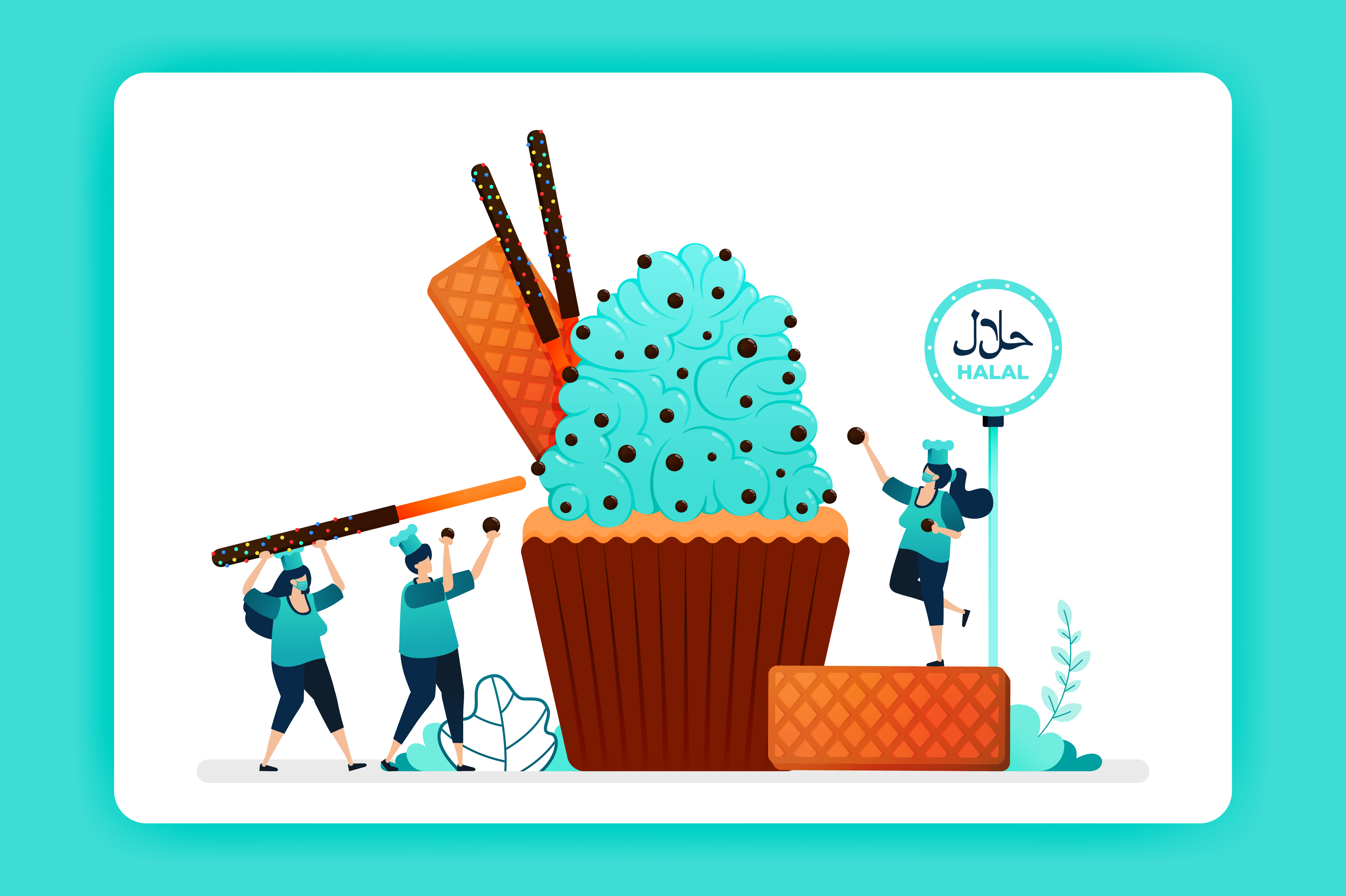 Food Illustration Halal Sweet Cupcakes