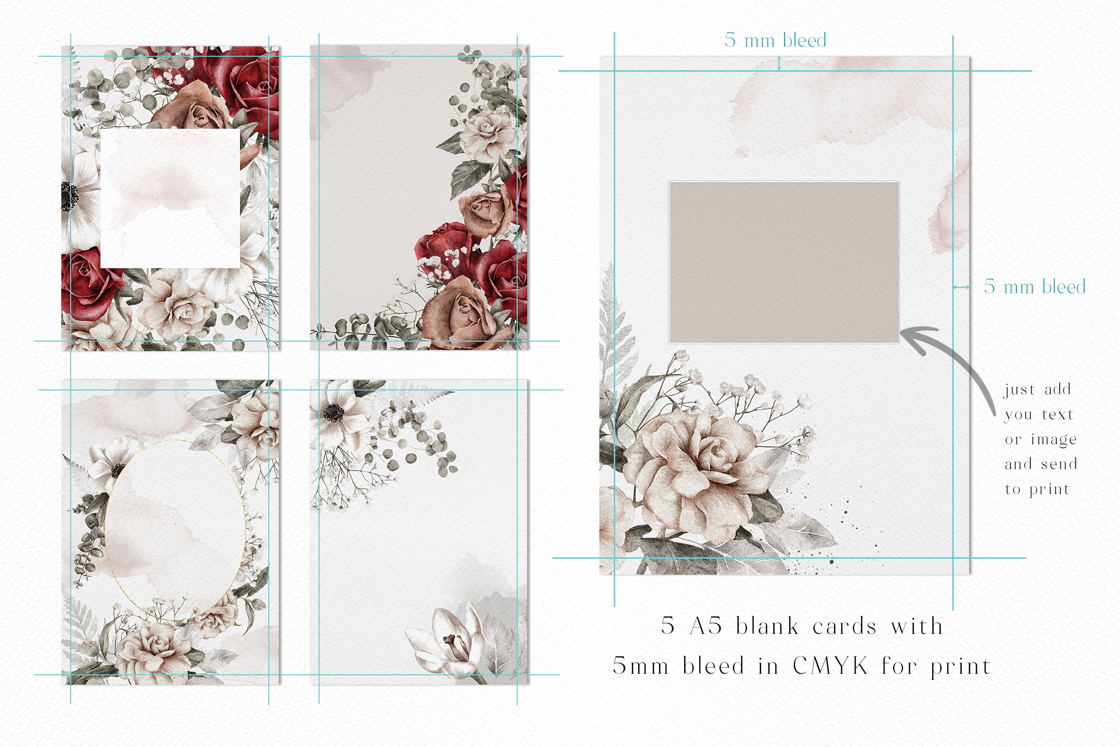 Watercolor Floral Cards Templates CMYK - photo 6