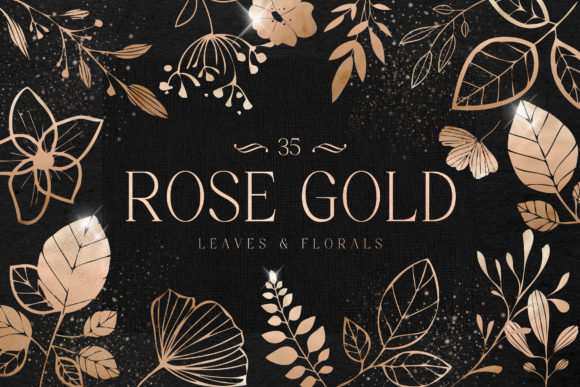 Rose Gold Leaves Florals Foil Elements Graphic Illustrations By Busy May Studio