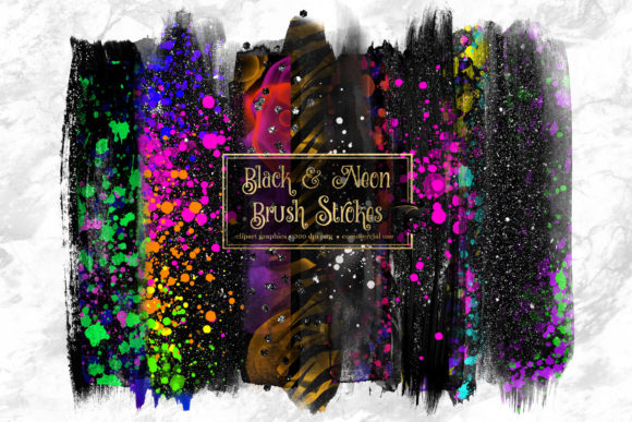 Black and Neon Brush Strokes Clipart