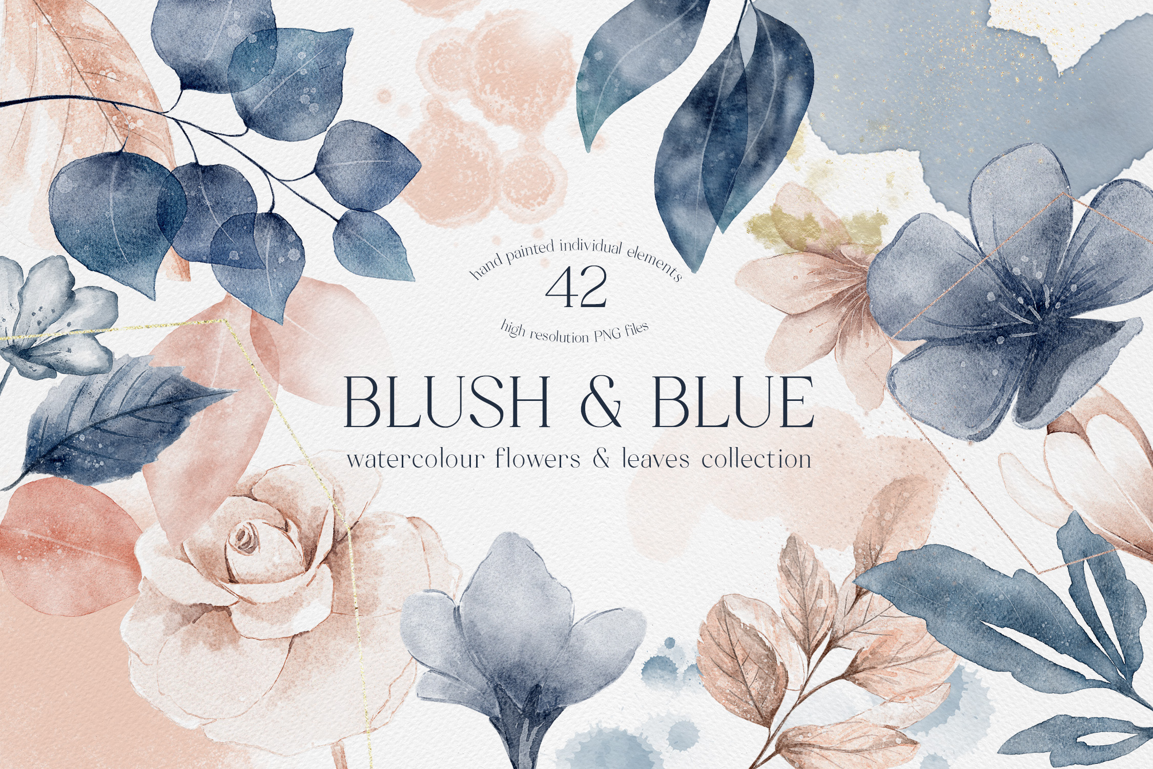 Blush and Blue Leaves Florals Watercolor - photo 1