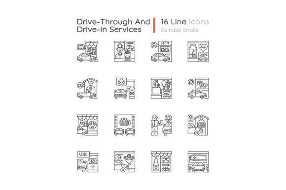 Drive Through Services Linear Icons Set Graphic by IMG visuals icons ...