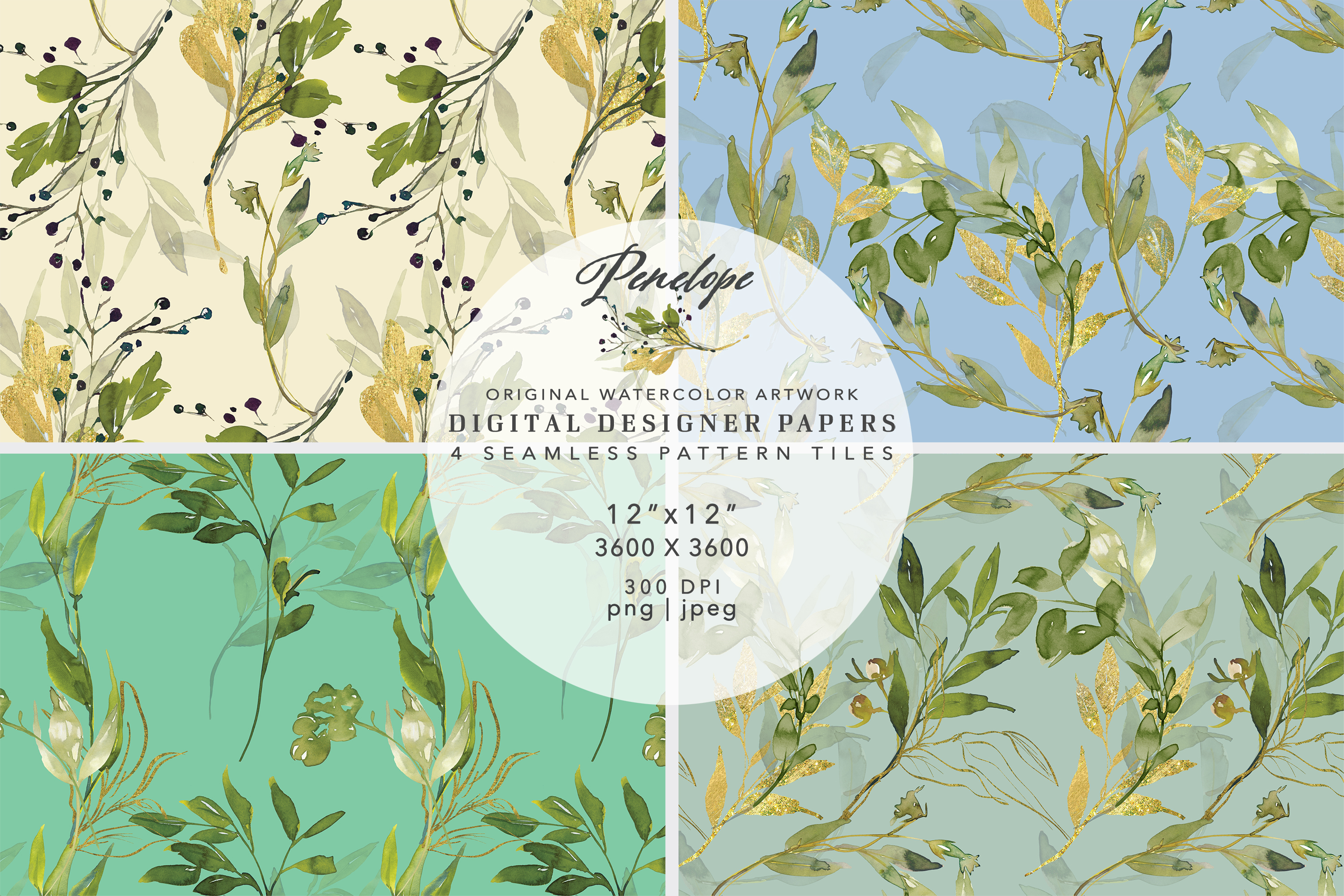 Watercolor Leafy Seamless Pattern Pack - photo 1