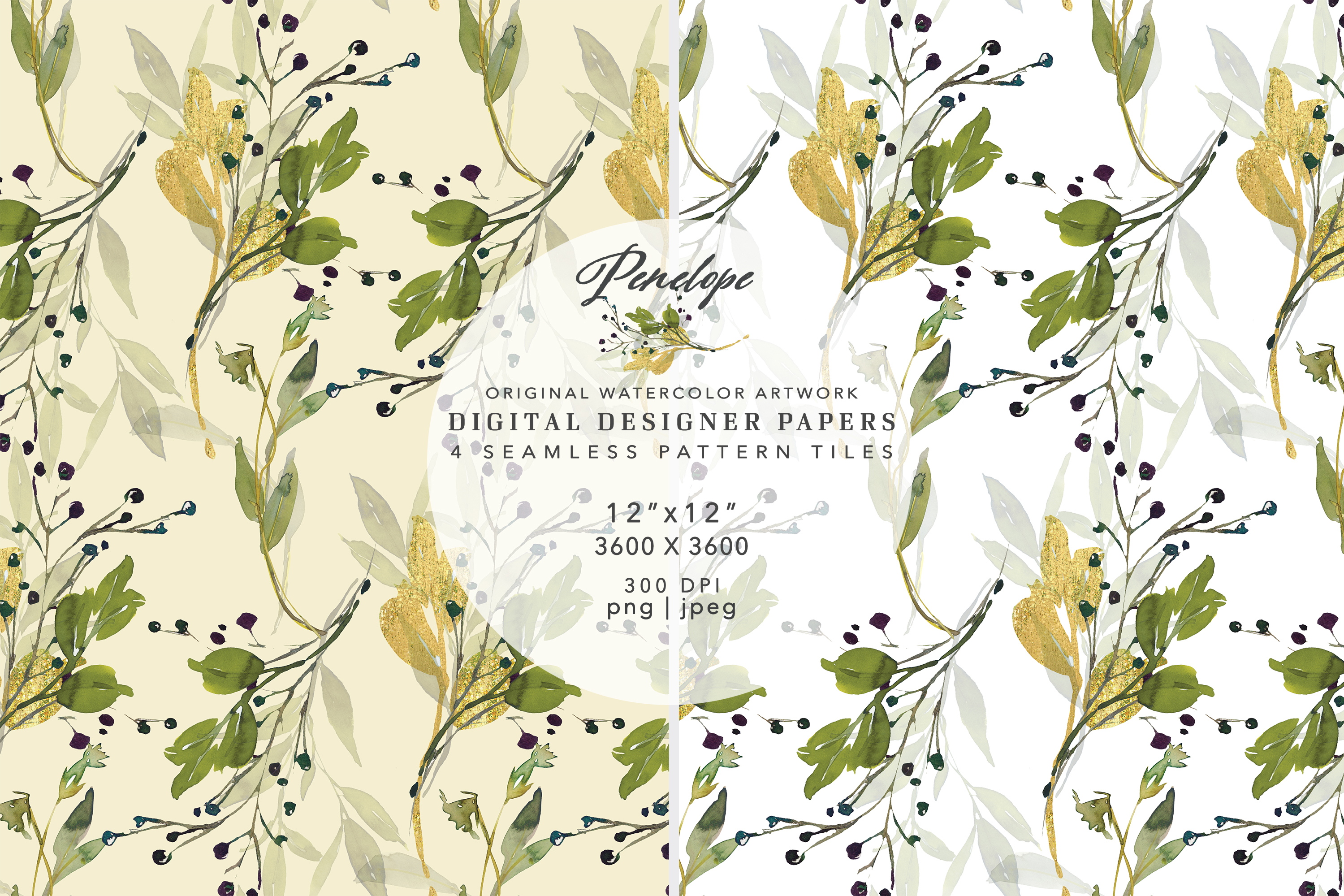 Watercolor Leafy Seamless Pattern Pack - photo 2