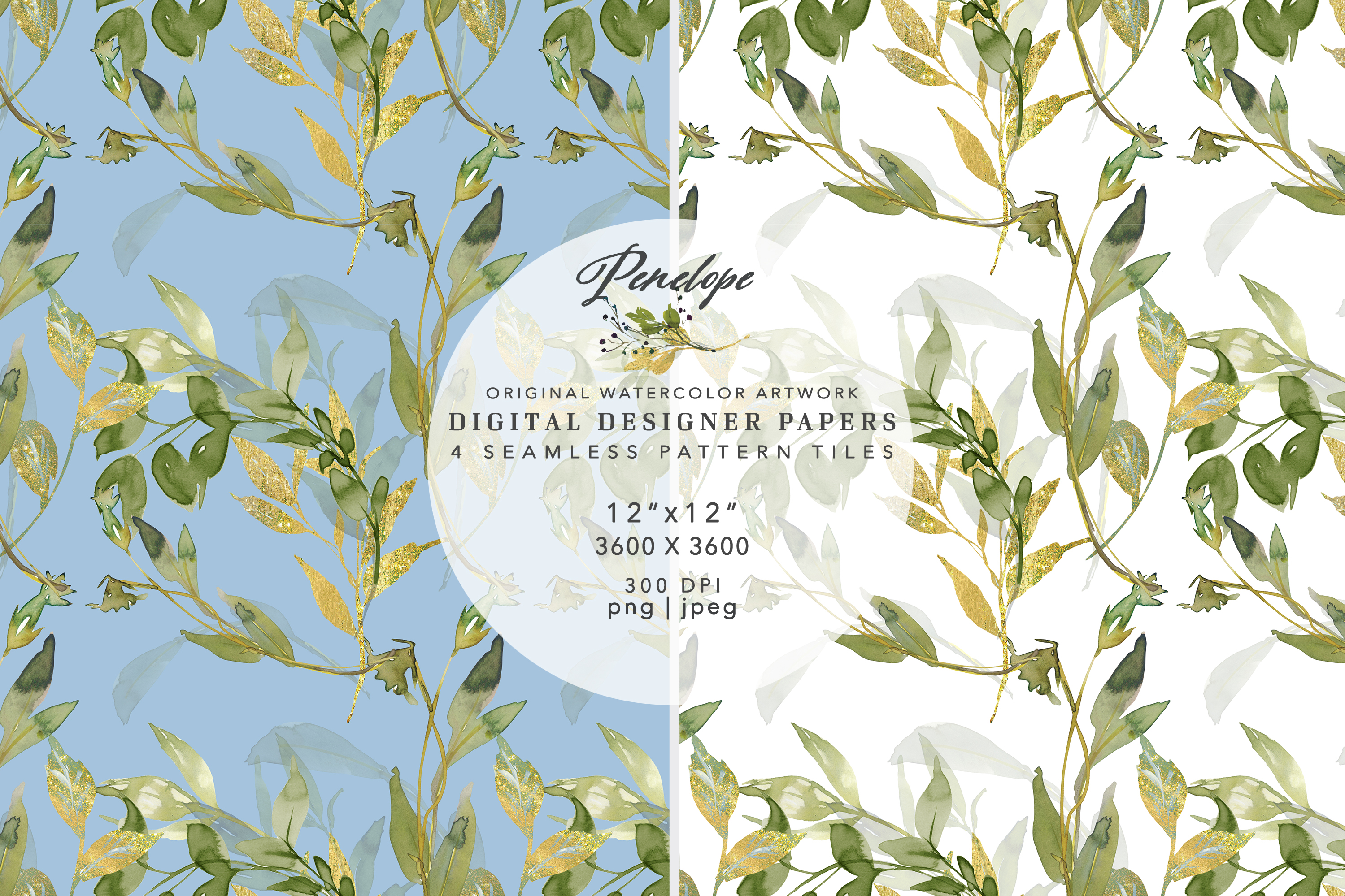 Watercolor Leafy Seamless Pattern Pack - photo 3