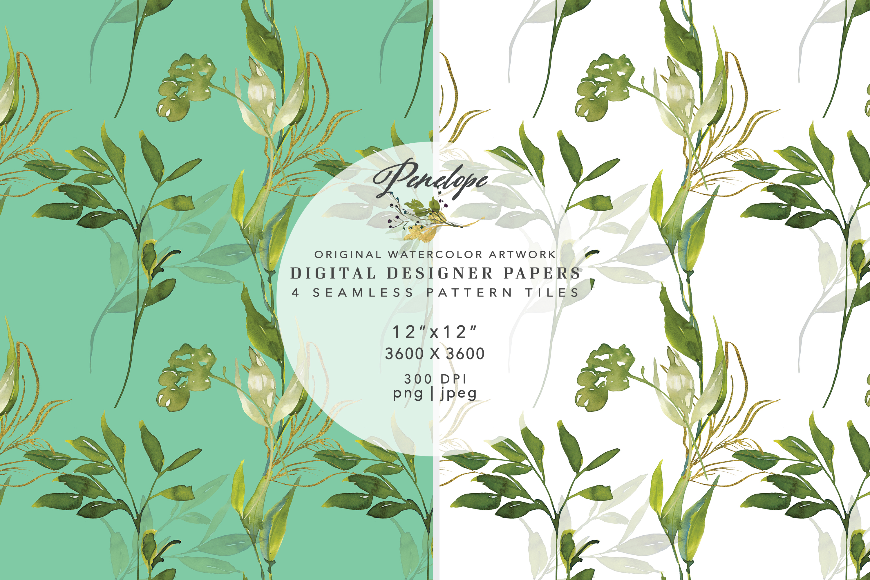 Watercolor Leafy Seamless Pattern Pack - photo 4