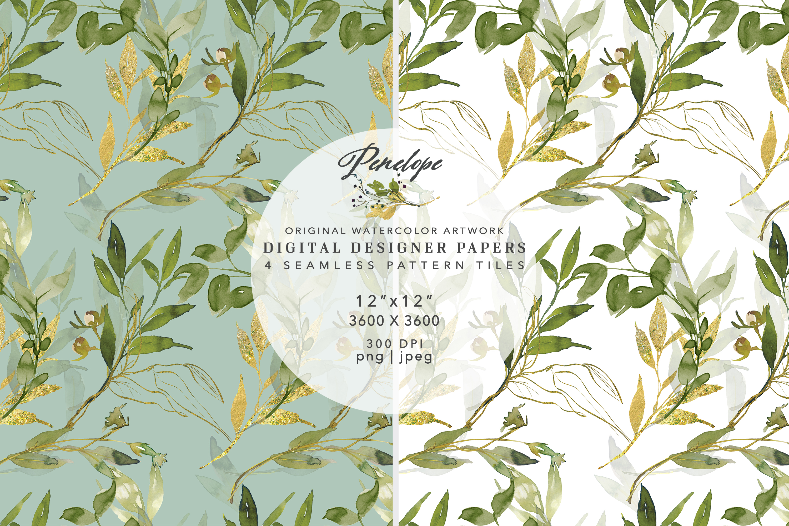 Watercolor Leafy Seamless Pattern Pack - photo 5